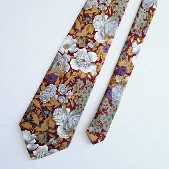 Vintage Lands End Silk Tie Floral Classic Preppy Eclectic Wedding Office Career - Picture 1 of 10